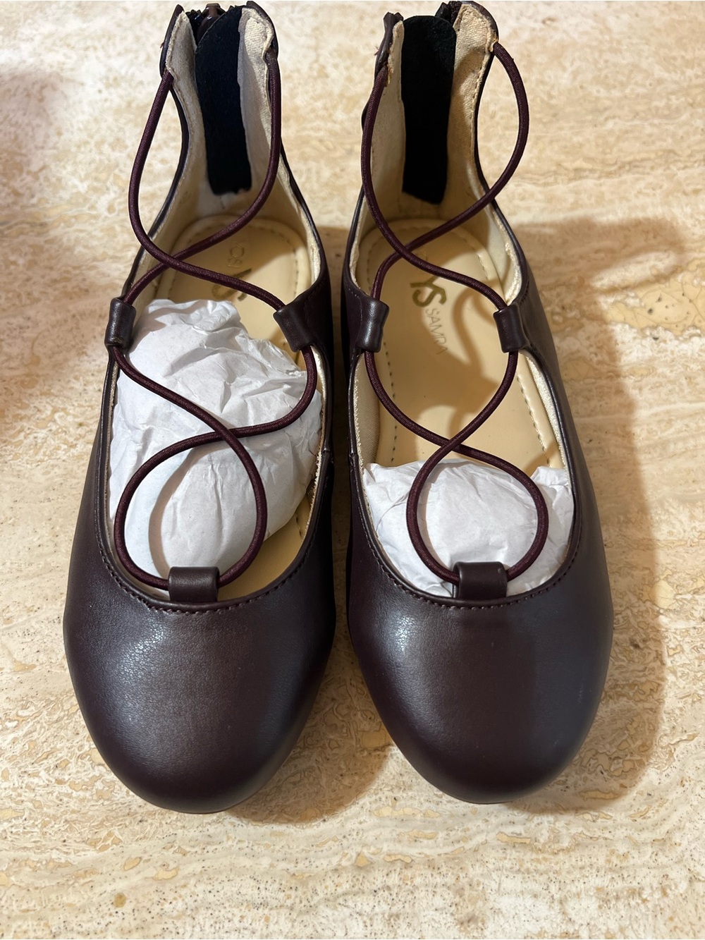 Yosi Samra Burgundy Lace-Up Ballet Flats